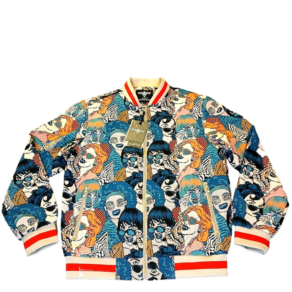NWT FLAWLESS! VIP Collection Zip Up Multi Faces Tapestry Jacket MSRP $229 Sz L